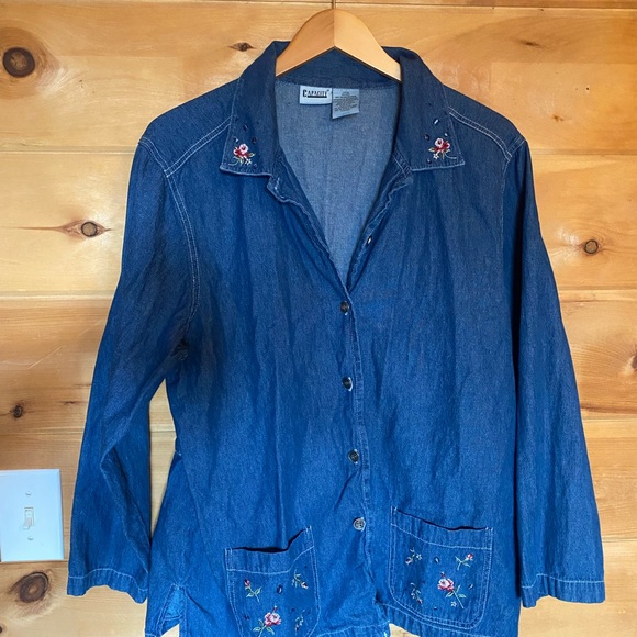 Denim Embroidered Jacket/Shacket - Picture 1 of 5